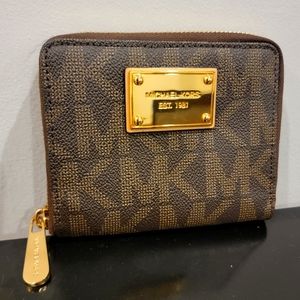 MICHAEL KORS Saffiano Leather Monogram Zip-Around Wallet